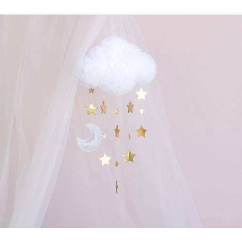 Baby mobile for baby girl, minimal nursery decor, cloud crib mobile with stars and a moon for new baby girl gift, baby shower gift