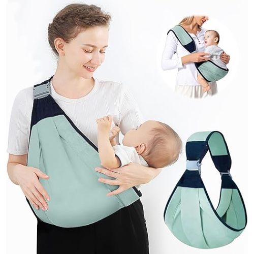 Baby Sling Carrier, Adjustable Baby Holder Carrier, Baby Half Wrapped Sling Hip Carrier, One Shoulder Labor-Saving, Cloth Fabric Lightweight Baby Carrier for Newborn to Toddler Up to 45 lbs (Green)