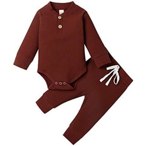 Newborn Baby Girl Boy Fall Clothes 3 6 12 18 24 Months Outfits Long Sleeve Knitted Cotton Romper & Pants Infant Winter Sets