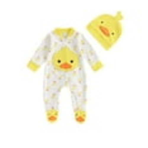 Newborn Baby Boy Girl Duck Outfit Long Sleeve Footed Pajamas One Piece Jumpsuit Duck Beanie Hat