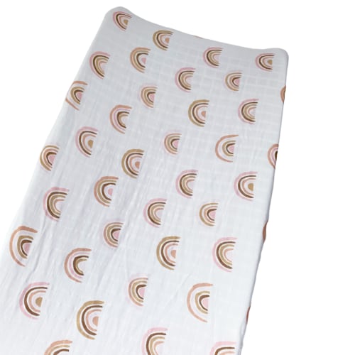 Muslin Changing Pad Cover, Pink Rainbow