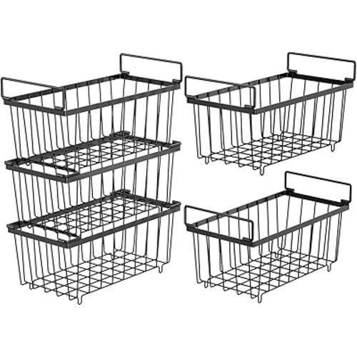 iSPECLE Chest Freezer Organizer Bins - 5 Pack Stackable Freezer Organizer Bins for 7 Cu.FT Deep Freezer Sort Food, Deep Freezer Organizer Bins Easy to Get Food from Bottom Better Ventilation, Black