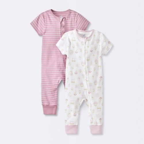 Baby Girls' 2pk Floral Adjustable Cuff Romper - Cloud Island™ Pink 0-3M
