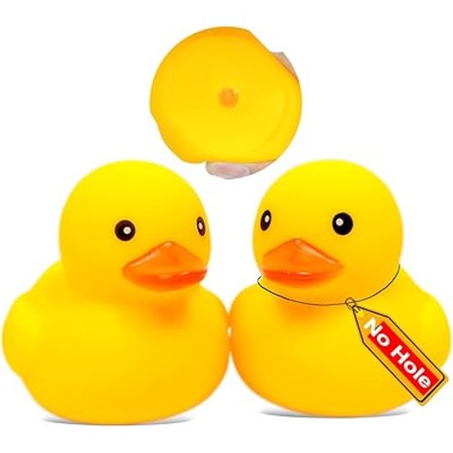 Waterproof No Squeak No Hole No Bebe Noise Kalafona 2 Pcs 3 Inch Rubber Funny Yellow Ducky Duck Bath Pool Toy Without Hole for Kid Shower Bathtub Toy Birthday Party Decor Cake Topper in Bulk