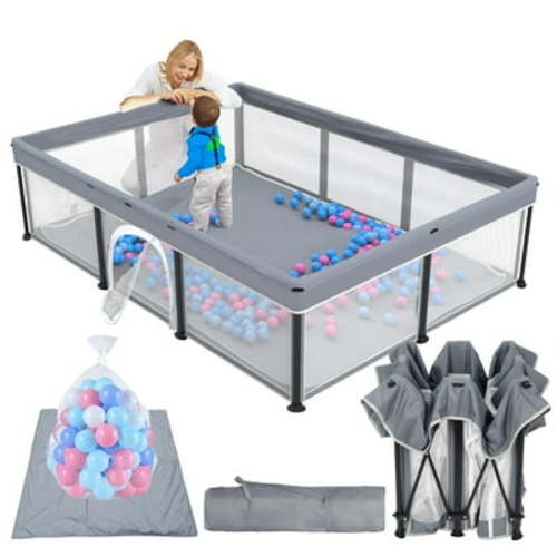 G TALECO GEAR Large Baby Playpen with Mat, Foldable Playpen for Babies and Toddlers, Portable Travel Play Yard, 50"x71", Gray