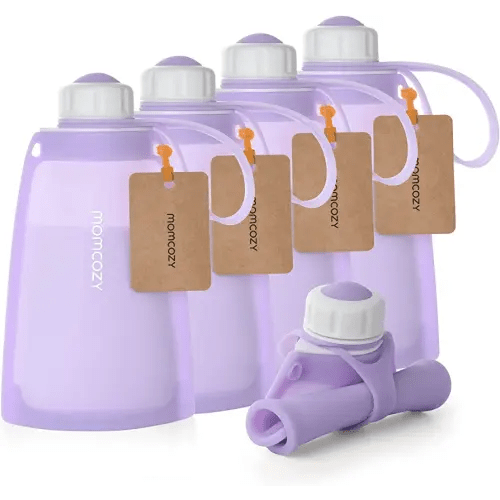 No Leak Momcozy Silicone Breastmilk Storage Bags, Reusable Breastmilk Freezer Storing Bags for Breastfeeding, 8.5oz/250ml Breast Milk Saver, Leakproof Baby Food Pouches, BPA Free (Light Purple,5pcs)