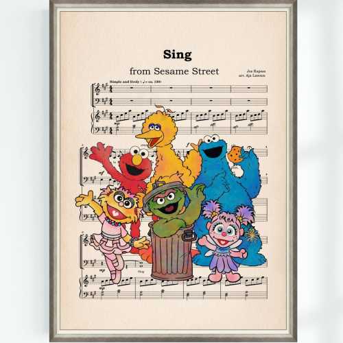 Sesame Street Poster Sing Music Sheet Kids Room Decor High School Musical Gift Printable Instant Digital Download