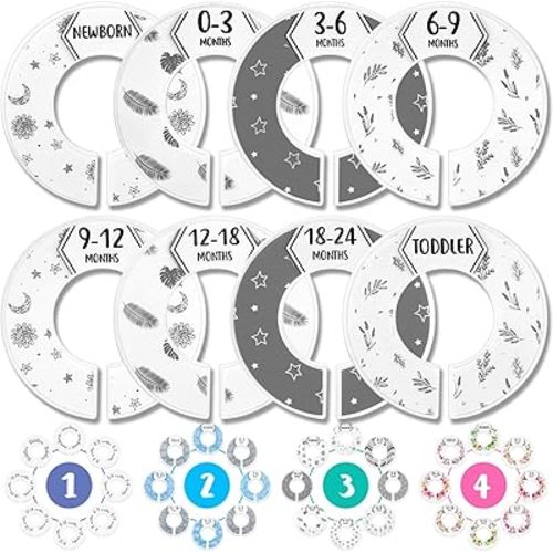 Eli with Love Baby Closet Dividers (Boho) – Fits 1.5" Rod - Set of 8 Baby Closet Size Dividers – Baby Clothes Dividers for Closet – Organize Nursery Hangers Size/Age