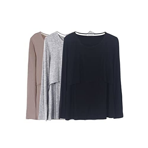 Smallshow Women's Nursing Tops Long Sleeve Shirts for Breastfeeding 3-Pack