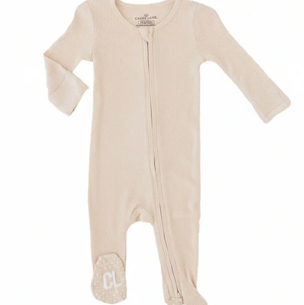 Oatmeal Bamboo Waffle Zipper Footie