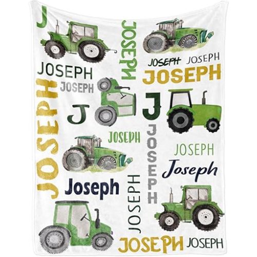 Personalized Tractor Blanket with Name for Baby Boys Custom Blanket Trucks