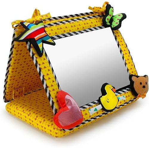 Genius Baby Toys Tummy Time Mirror for Crib and Floor in Yellow with 3D Star, Heart
