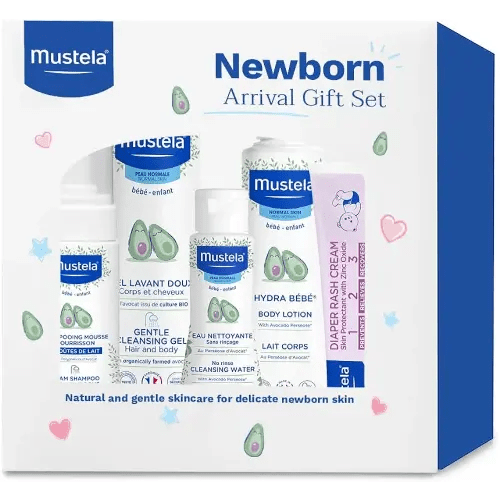 Mustela Newborn Arrival Gift Set - Baby Skincare & Bath Time Essentials - Natural & Plant Based - 5 Items Set