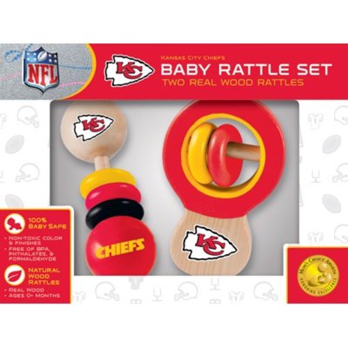 Baby Fanatic Wood Rattle 2 Pack - NFL Kansas City Chiefs Baby Toy Set