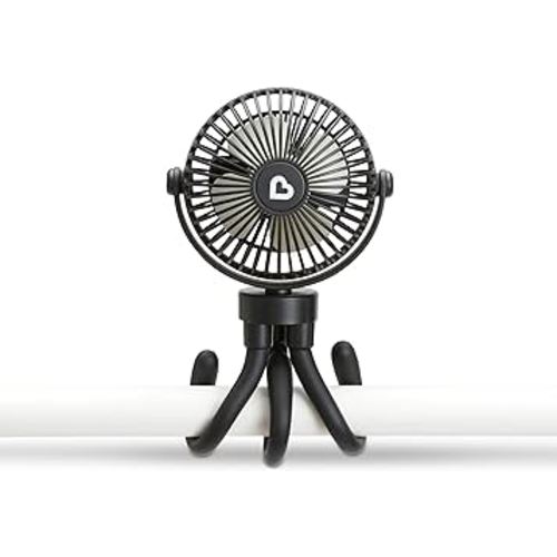 Munchkin® Stroller Fan - Portable Baby Cooling System with 4 Speeds, Rechargeable Battery, and Entertaining LED Lights, Black with Multicolored Lights