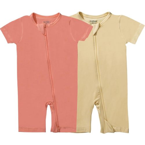 GUISBY Rayon made from bamboo Baby Pajamas Short Sleeve Footless Rompers 2 Way Zipper Sleeper for Baby