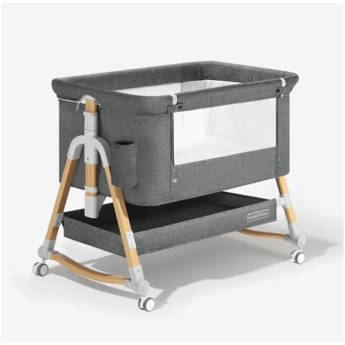 HARPPA Cuddly 3-in-1 Baby Bassinet Bedside Sleeper for Reflux | Attaches to Bed, Adjustable 5 Heights, Non-Toxic & CPSC Certified | Sturdy Aluminum Frame, Portable Wheels, Tool-Free Setup, Gentle Rocking | Perfect for Newborns, Infants, Small Spaces & Saf