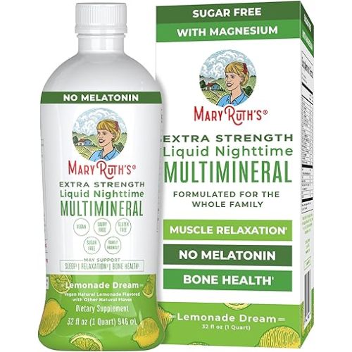 MaryRuth's Extra Strength Nighttime Liquid Multimineral | Sugar Free | Calm Magnesium Citrate | NO Melatonin | Calcium Magnesium Zinc | Muscle Relaxation | Lemonade Flavor | Vegan | 32 Servings