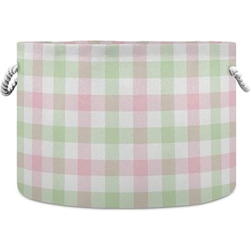 visesunny Vichy Pattern in Pink Green White Laundry Baskets Fabric Storage Bin Storage Box Collapsible Storage Basket Toy Clothes Shelves Basket for Bathroom,Bedroom,Nursery,Closet,Office