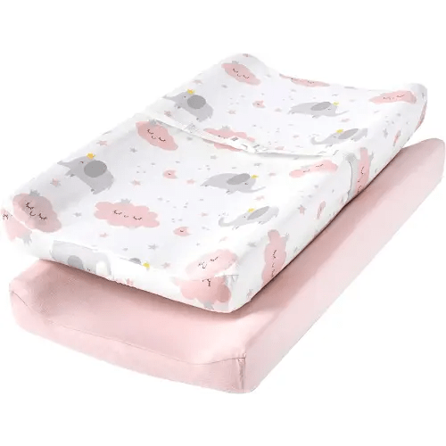 TILLYOU Changing Pad Cover Set in Soft Jersey Material - Fits 32"/34''x16" Contoured Pad for Babies,Elephant & Cloud, Pink