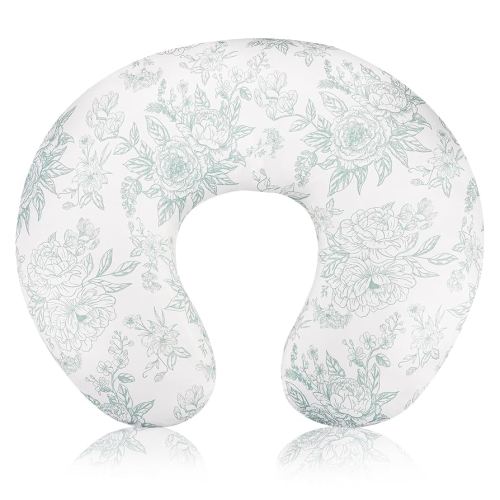 Nursing Pillow Cover, Removable Nursing Covers for Breastfeeding Pillows, Stretchy and Soft Fit for Baby Girls Boys Newborn, Green Flower (Only Cover)