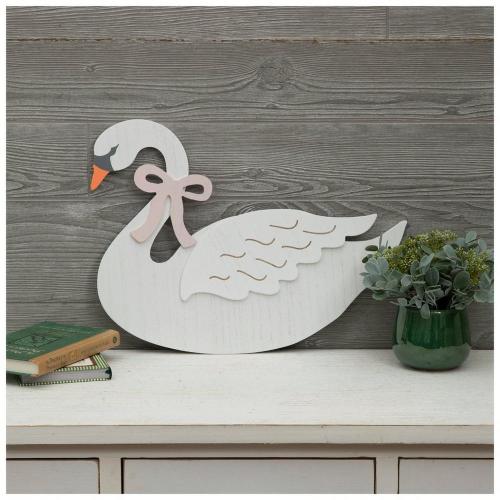 Pink Bow Swan Wood Wall Decor