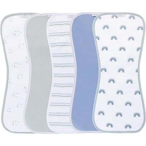 Ely's & Co. Baby Burp Cloths - 5pc Hourglass Shape with Extra Absorbent - Baby Bibs & Burp Cloths Baby Girl and Baby Boy, Newborn Essentials (Blue Rainbow Combo)