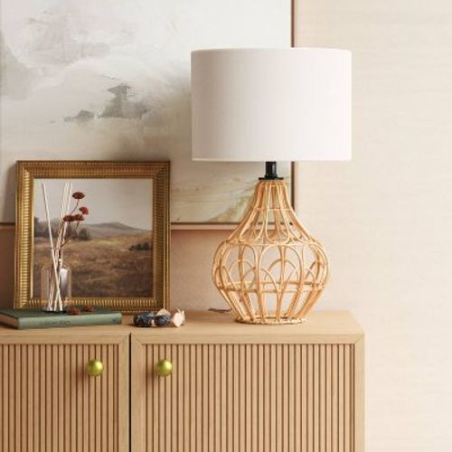 20"x12" Boho Rattan Table Lamp Brown - Threshold™: Cream Shade, No Assembly Required
