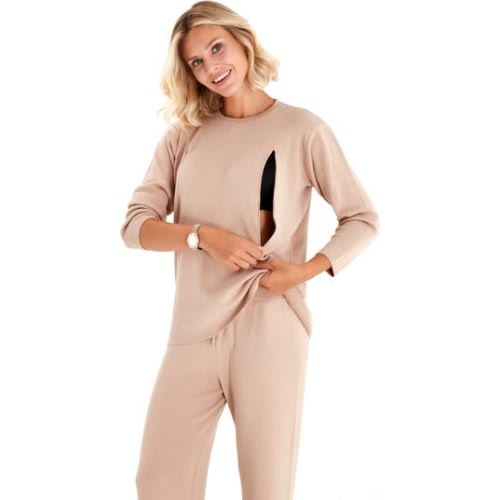 Effortless Elegance Set with Rib Side Zip Long Sleeve Top & Lounge Pants