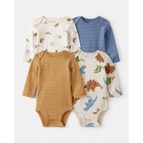 Baby Boy 4-Pack Dinosaur Print Cotton Long-Sleeve Multipack Bodysuits - Carter's | Carter's - 3M