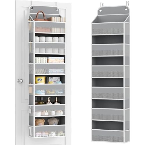 Yecaye 6 Tier Over the Door Organizer, 52.8lbs Capacity Door Organizer Hanging with 12 Mesh Pockets, Behind the Door Storage for Closet Baby Nursery Bathroom Bedroom,and Dorm
