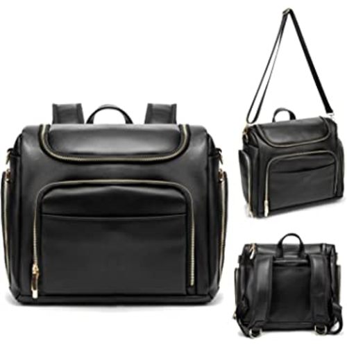 Leather Diaper Bag Backpack with Changing Pad - Multi-Function Large Capacity Baby Bag with Adjustable Shoulder Strap & Stroller Straps