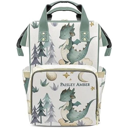 Watercolor Dragon Animal Personalized Large Capacity Diaper Bags,Custom Name Backpack Casual Daypack Bag Nappy Bag Gifts
