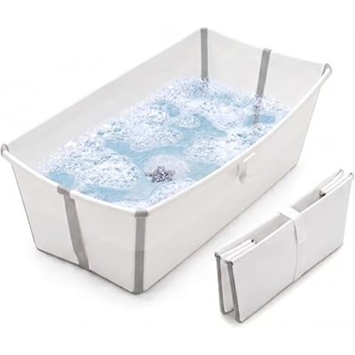 Stokke Flexi Bath X-Large Baby Bathtub, White Grey - 31.5 x 15.7 x 9.4 in - Best for Infants & Toddlers - Lightweight, Foldable & Easy to Store - Convenient to Use at Home or Traveling