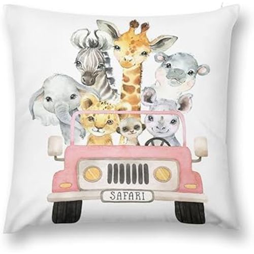HawSkgFub Baby Boy Girl Safari Animal Truck Decorative Nursery Pillowcase Throw Pillow Cover, Jungle Elephant Zebra Cushion Case Bedroom Playroom Decor, Giraffe Lion Neutral Baby Shower Kid Gift 18x18