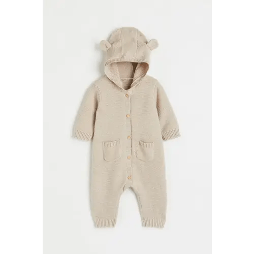 Knit Cotton Jumpsuit, Light beige