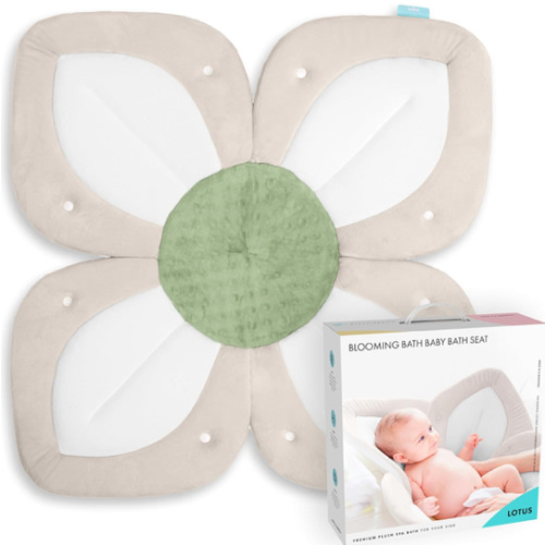 Blooming Bath Baby Bath Seat - Baby Tubs for Newborn Infants to Toddler 0 to 6 Months and Up - Baby Essentials Must Haves - The Original Washer-Safe Flower Seat (Lotus, White/Olive) : Baby
