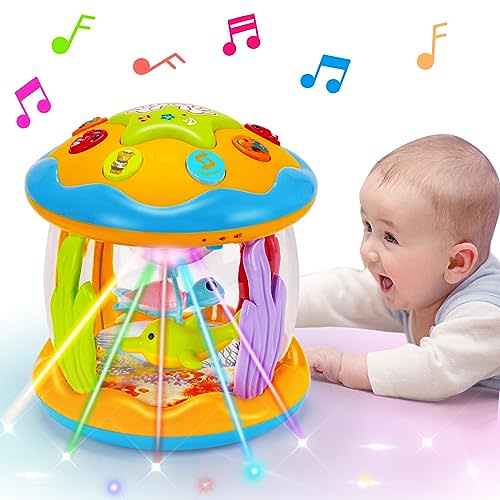 Baby Musical Toys 0-6 6-12 Months Rotating Projector Light Up Infant Tummy Time Toys 0-3-6 Months Sensory Toddler Toy Age 1-2-4 New Birthday Gifts for 1 Year Old Girl Boy Learning &Education Toy