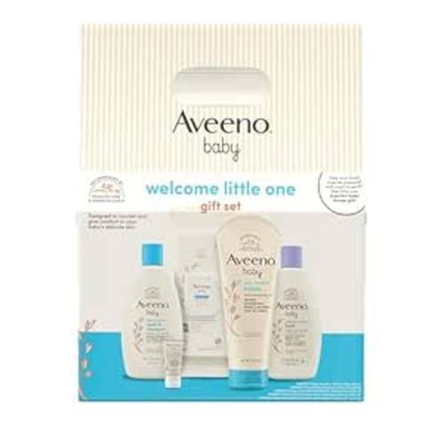 Aveeno Baby Welcome Little One Gift Set, Baby Essentials Set with Daily Moisture Wash and Shampoo, Calming Comfort Bath, Sensitive All Over Wipes, Body Lotion, & Healthy Start Balm, 5 Items