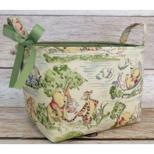 Winnie Pooh Eeyore Tigger in the Park Toile Fabric Diaper Caddy Bin Basket Organizer - Medium Size - Baby Room Decor