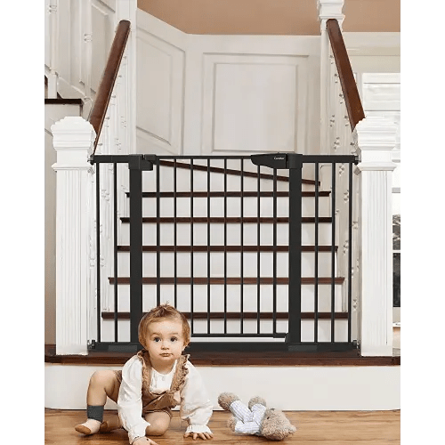 Mom's Choice Awards Winner-Cumbor 29.7-46" Auto Close Baby Gate for Stairs, Easy Install Pressure/Hardware Mounted Dog Gates for The House Indoor, Easy Walk Thru Wide Safety Pet Gates for Dogs, Black