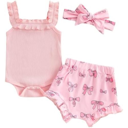 Newborn Baby Girl Clothes Floral Sleeveless Romper Bodysuit + Ruffle Bloomers Shorts Infant Summer Outfits Set