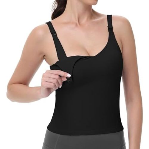 V VOCNI Nursing Tank Tops for Breastfeeding Workout Crop Top Longline Nursing Sport Bra Maternity Bras for Pregnancy