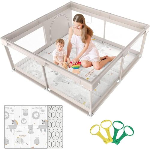 ZEEBABA Parc pour bébé avec tapis (150 x 149,9 x 68,6 cm), centre de jeu sûr pour enfants pour bébés et tout-petits, vision complète à 360°, cour de jeu extra large, clôture intérieure pour bébé