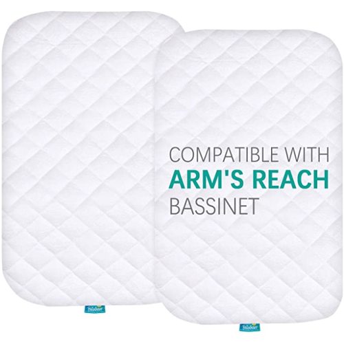 Waterproof Quilted Bassinet Mattress Pad Cover Compatible with Arm's Reach Clear-Vue, Cambria, Mini Ezee 2 in 1Co-Sleeper Bassinet 2 Pack, Ultra Soft Viscose Made from Bamboo Terry Surface - for Arm's Reach Co-Sleeper