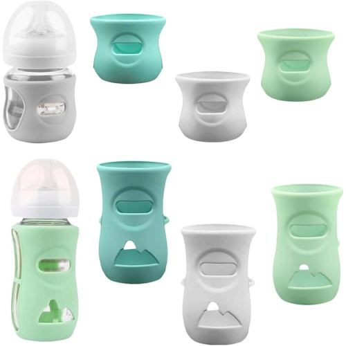 Silicone Sleeves for Avent Glass Natural Baby Bottle,6 Pack Bottles Shatter Proof Bottle Covers,Anti Flow Holder Compatible Baby Bottle 4 oz & 8 oz,BPA Free(Grey+Blue+Green)