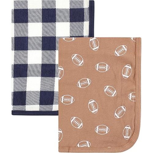 Hudson Baby Unisex Baby Thermal Receiving Blanket 2pk, Football, One Size