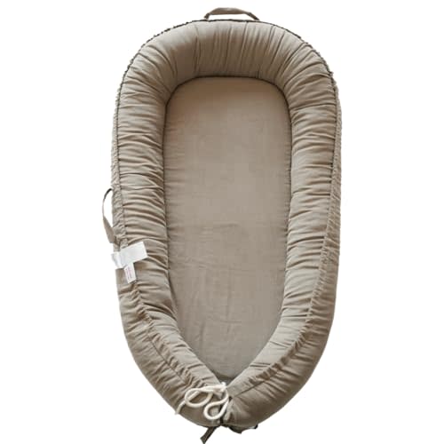 CooCooBaby Infant Lounger, Baby Nest Cover for Baby Girls & Boys, Newborn Essentials for Baby 0-12 Months, 100% Cotton Breathable, Portable Travel Bed (Fields of Rye_Corduroy)