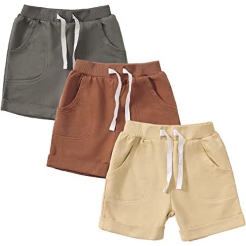 SOBOWO Baby Boys Girls Sport Shorts Summer 3-Pack Solid Cotton Jogger Active Shorts Casual Harem Pants 0-24 Months