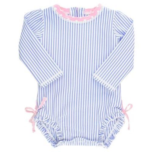 Rufflebutts Baby Girls Seersucker Long Sleeve Upf50+ One Piece Rash Guard